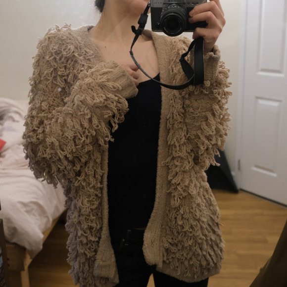 Shaggy Knit Cardigan - sand beige - Picture 6 of 7